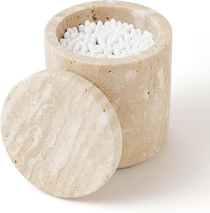 WORHE Travertine Qtip Holder Dispenser with Lid for Cotton Swabs,Balls,Pads,Floss Picks Large Cap... | Amazon (CA)