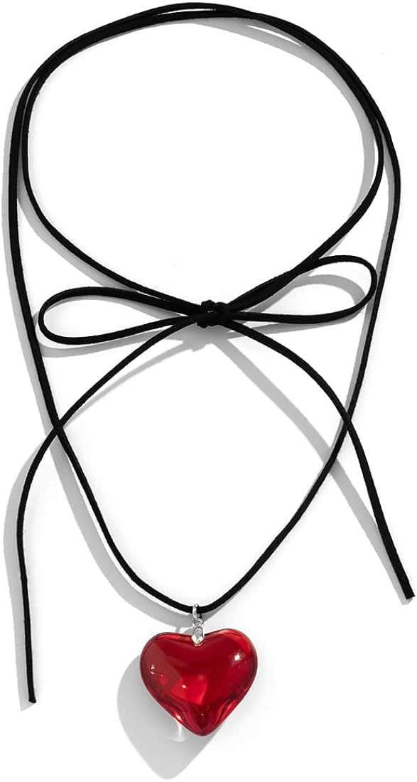 Fuqimanman2020 Big Heart Pendant Choker Necklaces Long Wrap Tie Choker Silver Gold Heart Bubble C... | Amazon (US)