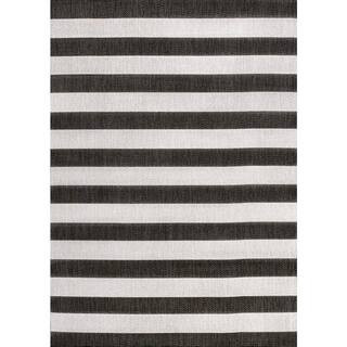 Negril 2-Tone Wide Stripe Black/Cream 5 ft. x 8 ft. Indoor/Outdoor Area Rug | The Home Depot