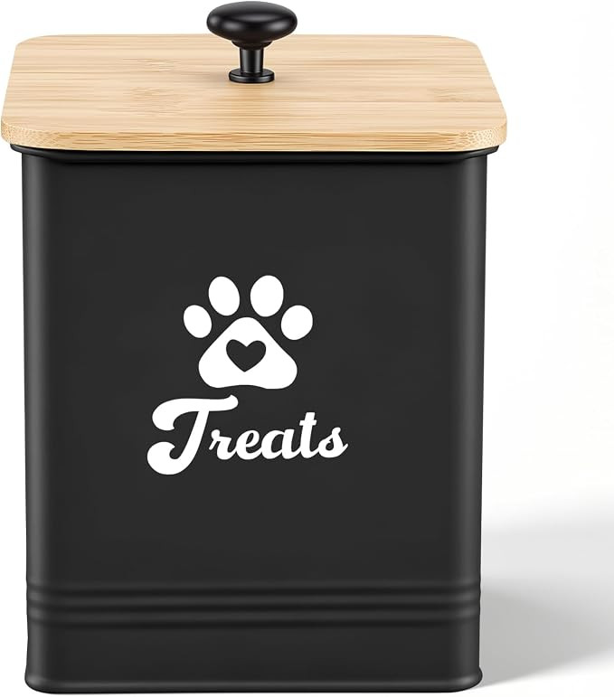 Dog Treat Container Airtight, 5.7" W x 6.7" H Iron Pet Treat Jar with Bamboo Lid, 12 Cup Food Sto... | Amazon (US)