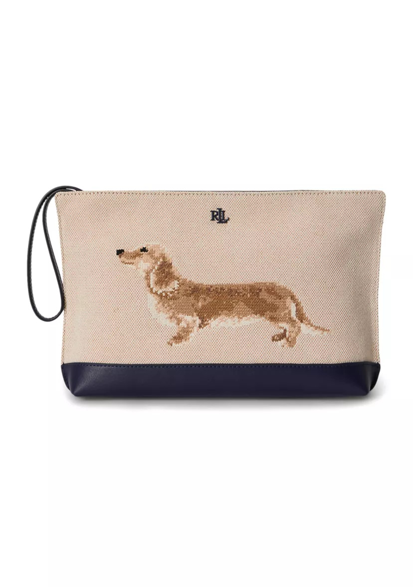 Dog-Embroidered Canvas Large Pouch | Belk