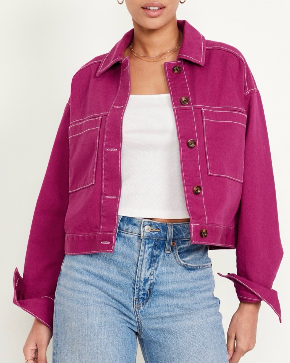 Denim jacket, cropped jackets pink jacket, purple jacket

#LTKOver40 #LTKMidsize #LTKFindsUnder50