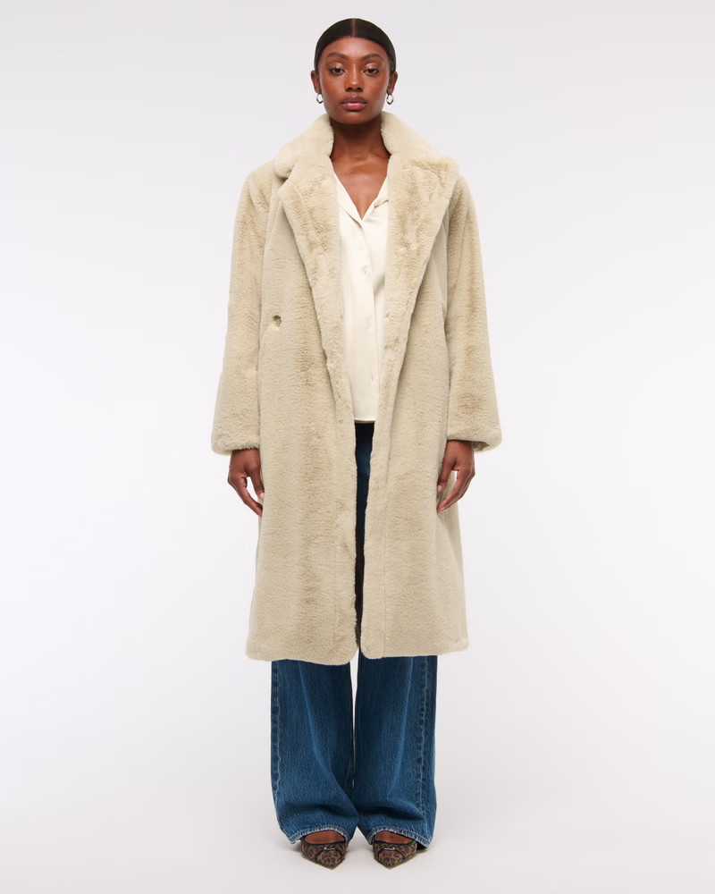 Women's Double-Breasted Faux Fur Coat | Women's Coats & Jackets | Abercrombie.com | Abercrombie & Fitch (US)