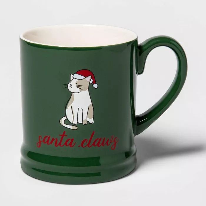 16oz Stoneware Santa Claws Mug Green - Threshold™ | Target