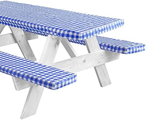 LINZEE 6ft Vinyl Fitted Picnic Table Cover with Bench Covers. Camper and Travel accessories. Chec... | Amazon (US)