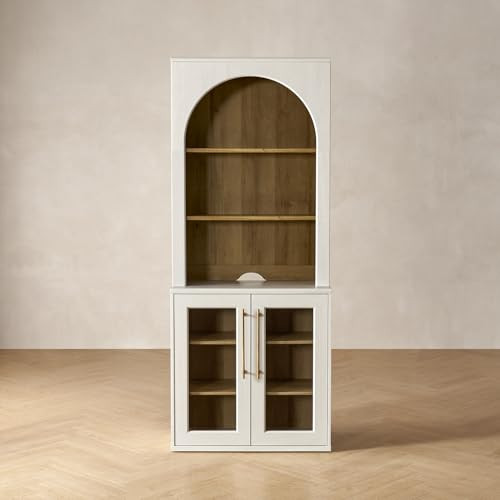 mopio Blake Storage Cabinet with Hutch, Sideboard Buffet Cabinet with Storage, Kitchen Pantry Organizer, Coffee Bar Station, Trophy Display Case with Door & Shelf for Living Room (White Oak Acrylic) | Amazon (US)