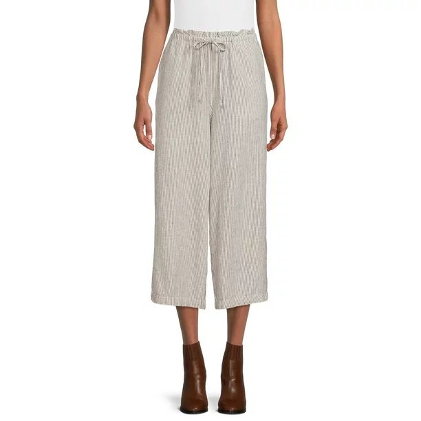 Time and Tru Women's High Rise Wide Leg Crop Linen Pants - Walmart.com | Walmart (US)