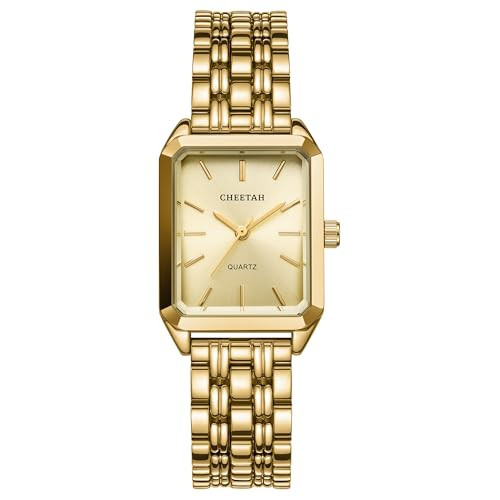CHEETAH Women's Gold-Tone Dainty Watch, Gold Dial, Retro Style Rectangular Case and Stainless Steel Band, Gift for Her | Amazon (US)
