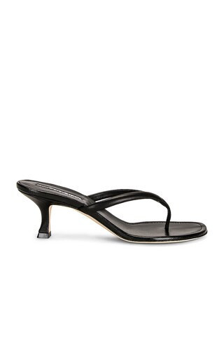 Manolo Blahnik Paterno 50 Leather Sandal in Black | FWRD 