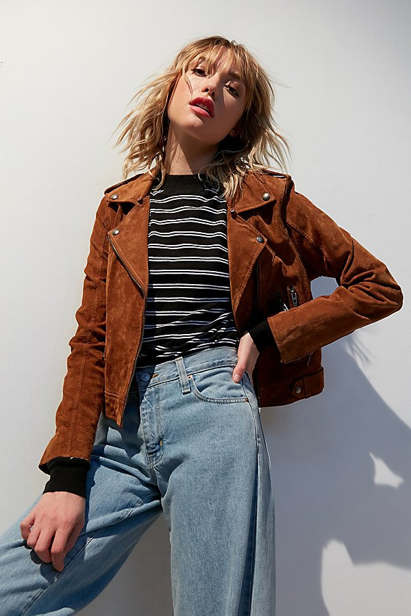BLANKNYC Alder Suede Faux Fur-Collar Moto Jacket - Brown L at Urban Outfitters | Urban Outfitters (US and RoW)