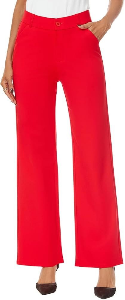 iChosy Womens High Waist Wide Straight Leg Trousers Casual Slacks Dress Pants with Pockets | Amazon (US)