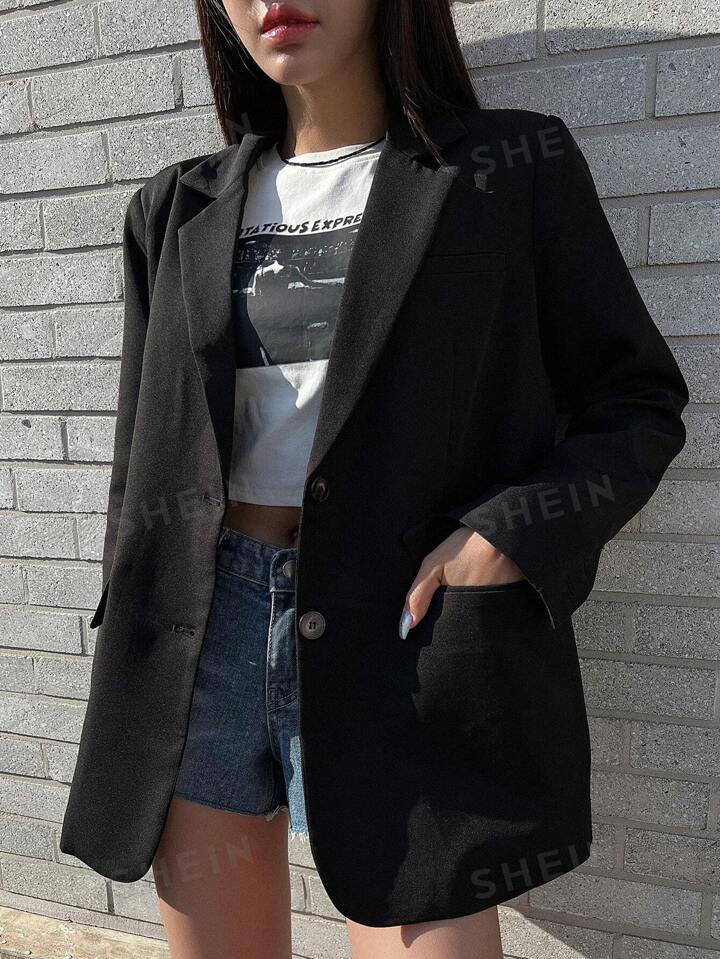 DAZY Lapel Neck Flap Detail Blazer | SHEIN