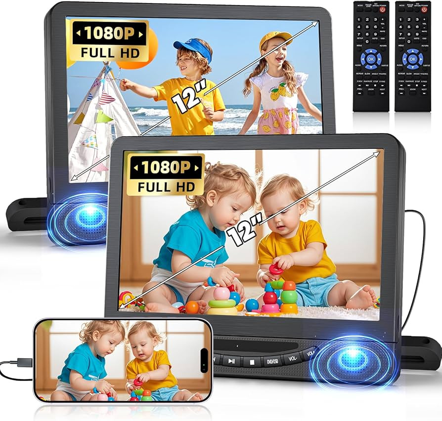 Portable Car DVD Player for Backseat, 12" 1080P HD Screen Travel Entertainment System with HDMI I... | Amazon (US)