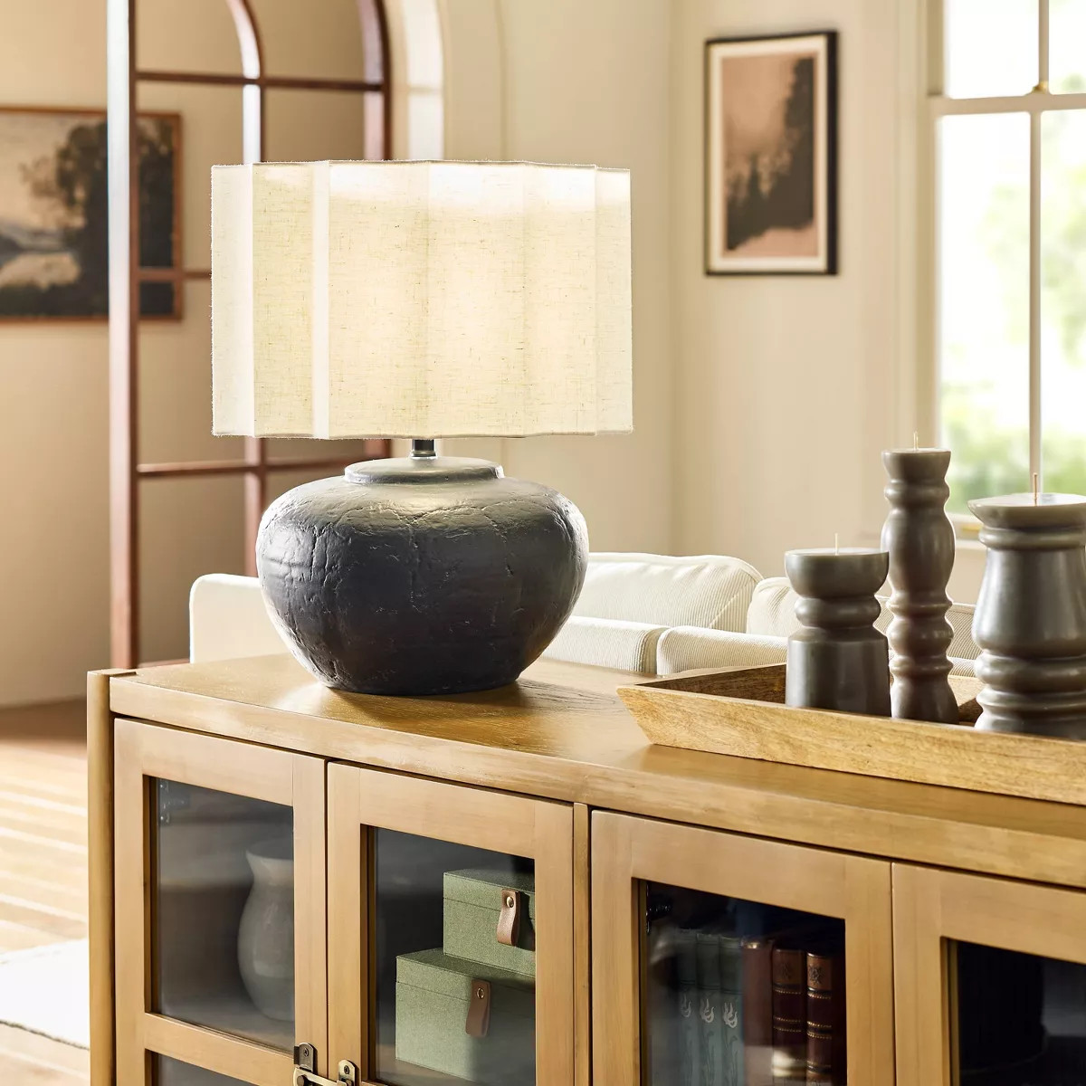 Oversized Ceramic with Fluted Shade Table Lamp Black/White - Hearth & Hand™ with Magnolia | Target