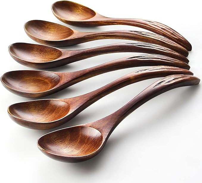 IQCWOOD Wooden Soup Spoons, Magic Spoon, Wooden Spoons for Eating, 6 Pieces 6.8 inch Asian Soup S... | Amazon (US)