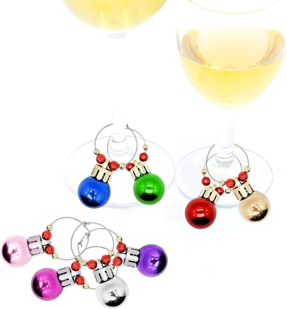 Wine Glass Charms Christmas Themed 8 Colors Ball Ornaments Wine Glass Markers Tags for Stem Glass... | Amazon (US)