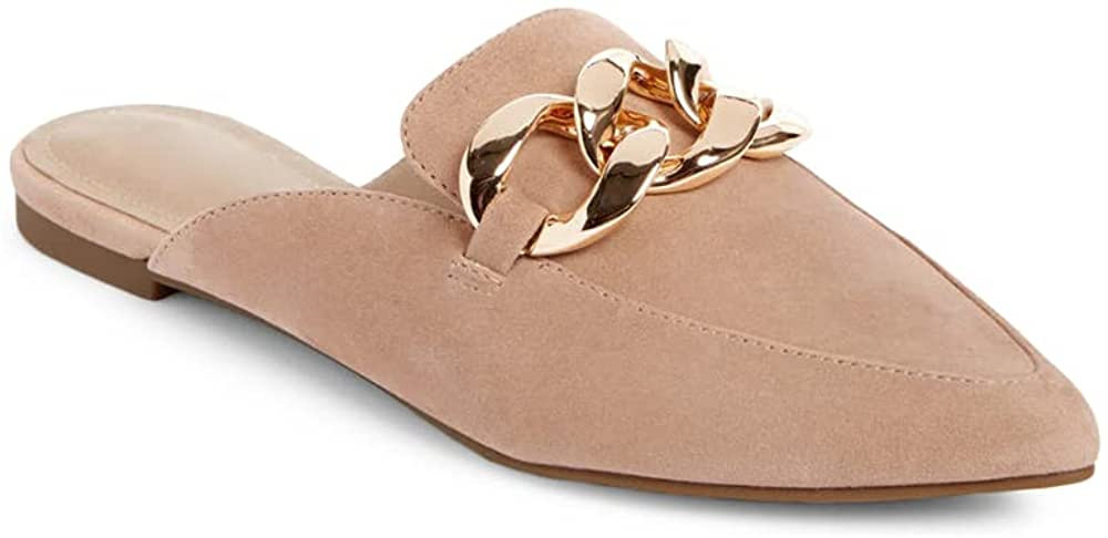 Juliet Holy Womens Mules Flats Pointed Toe Backless Loafers Slip on Metal Chain Slides | Amazon (US)