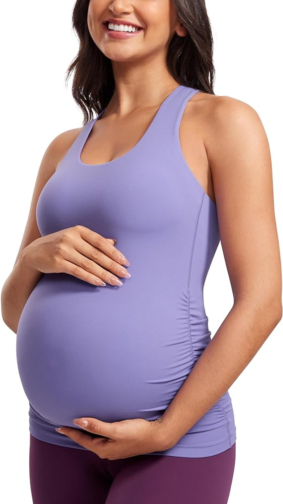 CRZ YOGA Butterluxe Womens Racerback Maternity Tank Tops Ruched Sleeveless Pregnancy Yoga Top wit... | Amazon (US)
