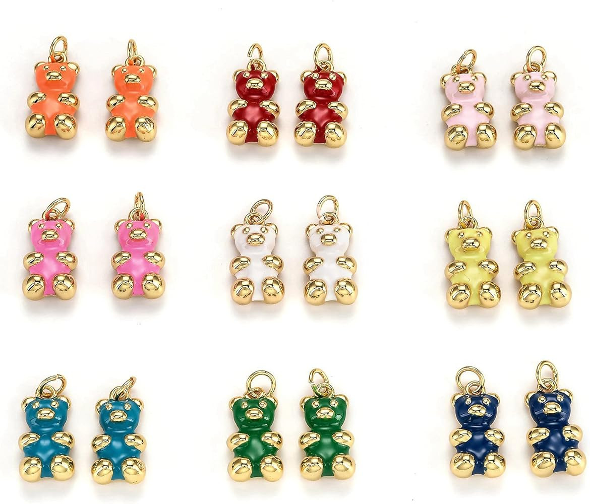 Beadthoven Real Gold Plated Gummy Bear Enamel Charms Pendants Mini Cute Bear Metal Charm Beads wi... | Amazon (US)