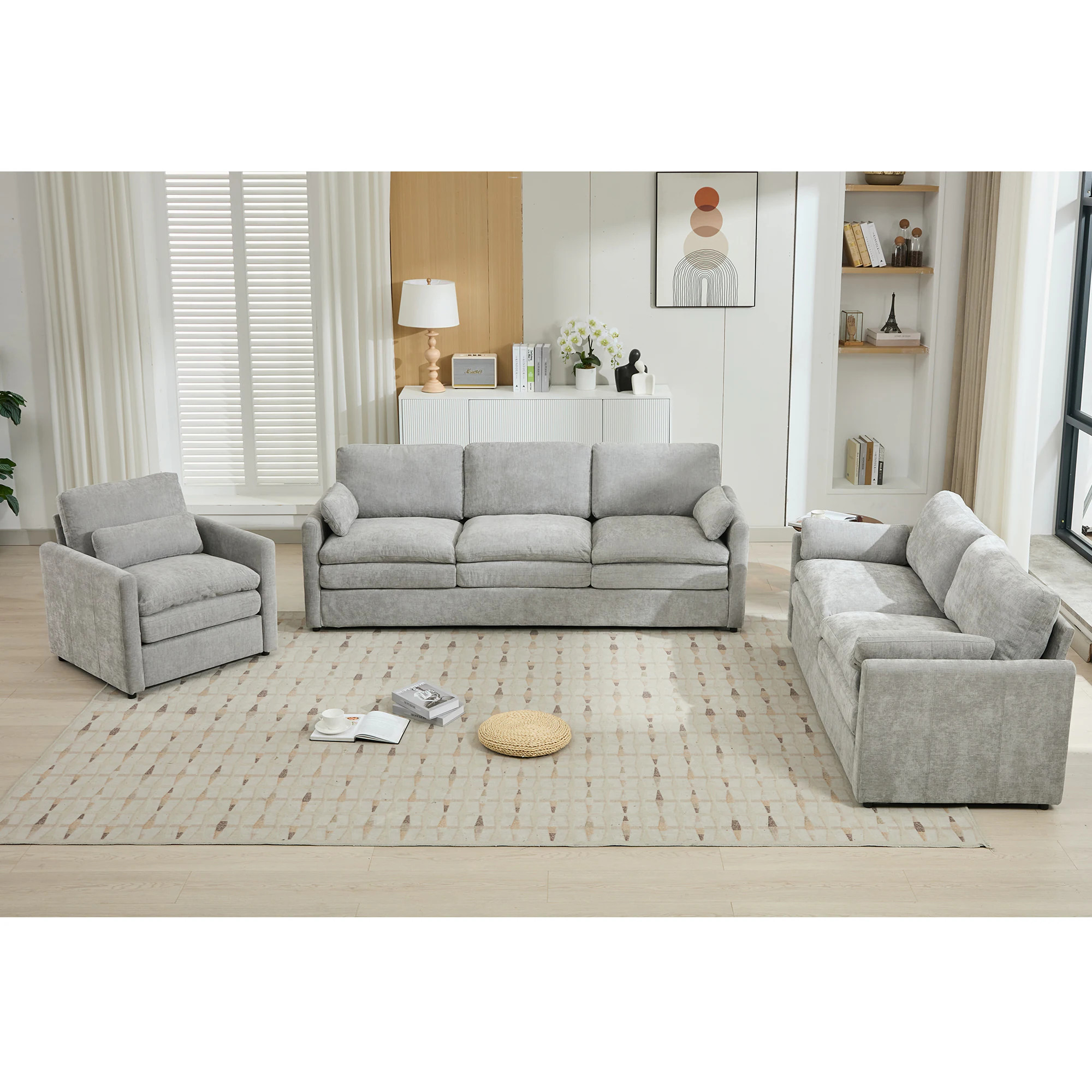 ModernLuxe Cozy Upholstered Sofa Set Oversized Comfy Cloud Sofa Double Cushion Sofa Group Plush Cushion Sofa Couch for Living Room Light Grey in Gray | Lowe's