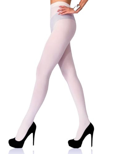 Mila Marutti Opaque White Tights for Women | Soft Microfiber Stockings Bridal Pantyhose - White, L | Amazon (US)