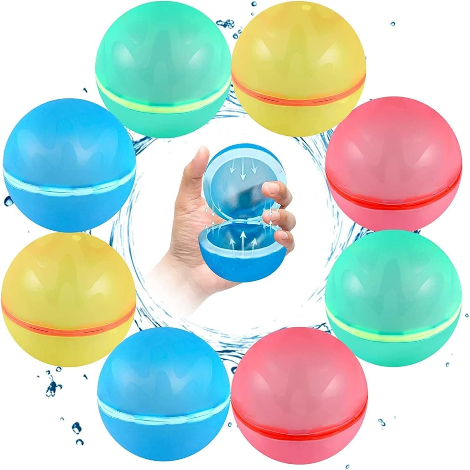 SOPPYCID Magnetic Reusable Water Balloons: 8 Pack Refillable Water Bomb Splash Balls Self Sealing... | Amazon (US)