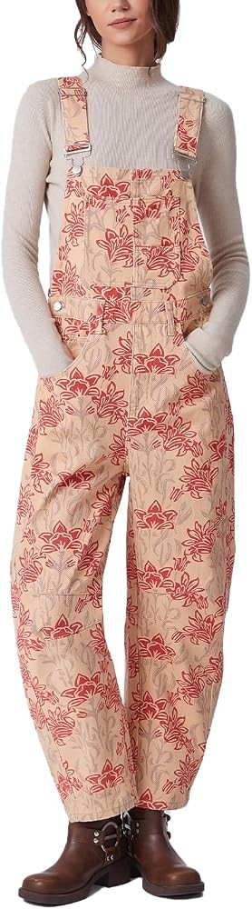 D-Sun Women's Floral Printed Denim Overall Straight Wide Leg Bib Adjustable Straps Baggy Barrel J... | Amazon (US)