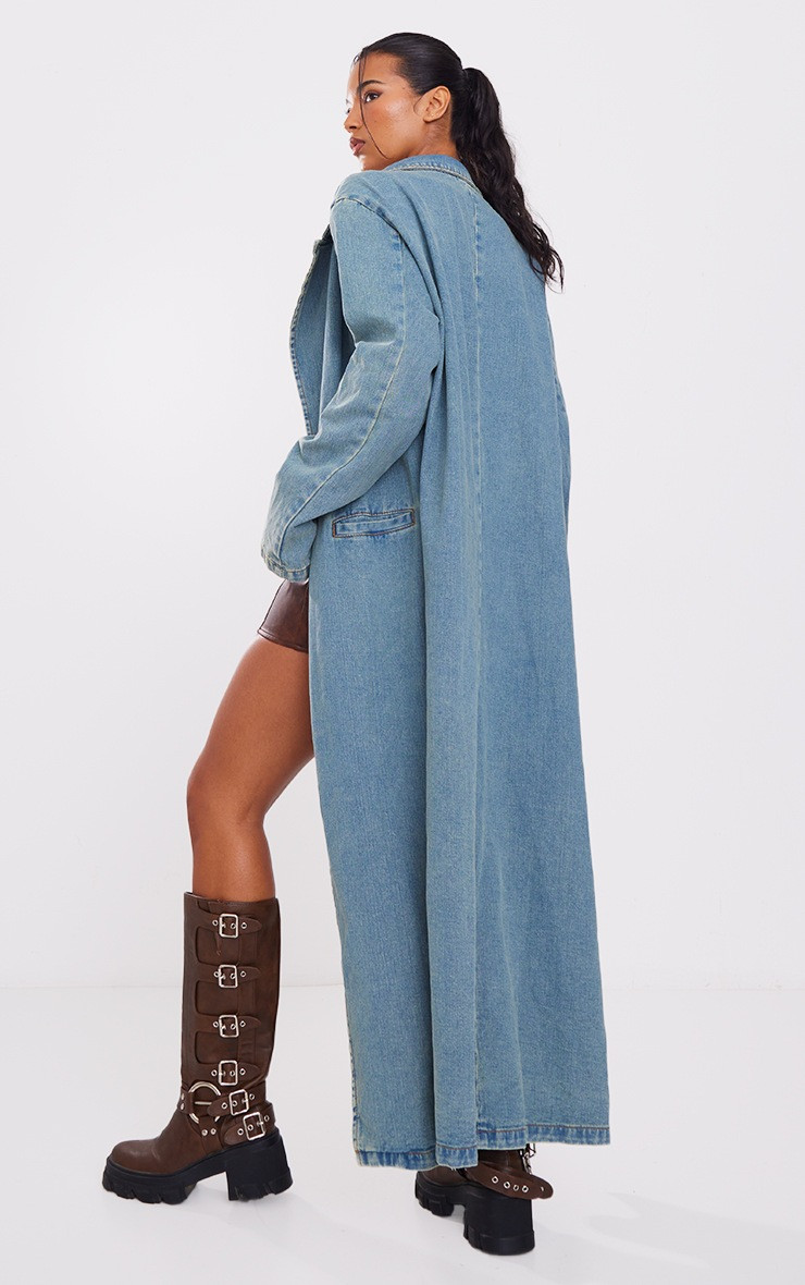 Mid Blue Wash Denim Maxi Coat | PrettyLittleThing US