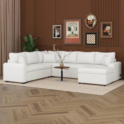 112" Luxurious Pull-Out Sofa Bed Sleeper With Storage Ottoman,Sectional Sleeper Couch W/ 3 Pillows,2 USB Ports & 2 Power Sockets | Wayfair North America