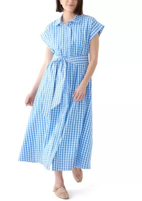 Crown & Ivy™ Women's Short Sleeve Gingham Belted Midi Dress | Belk