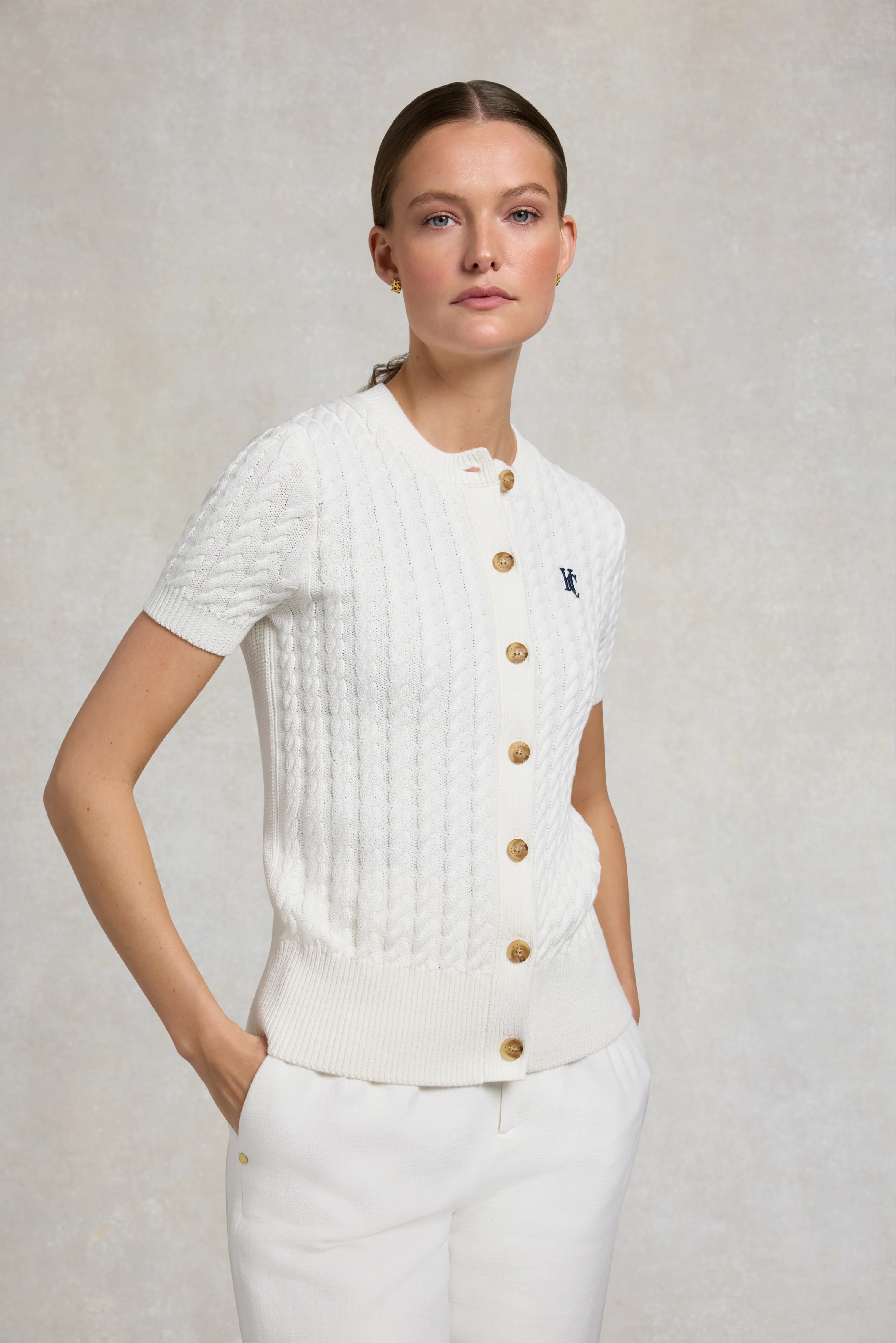 Cotswold Short Sleeve Cardigan (Natural) | Holland Cooper
