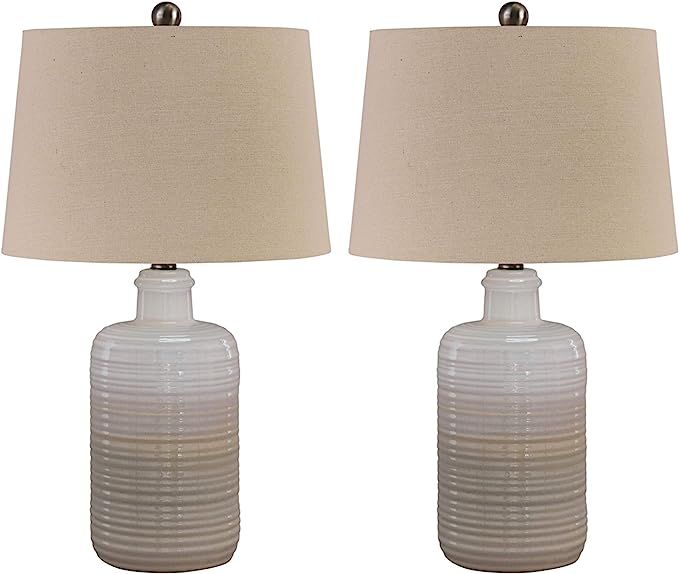 Signature Design by Ashley Marnina 25.5" Neutral Ceramic Table Lamp Set, 2 Count, Taupe | Amazon (US)