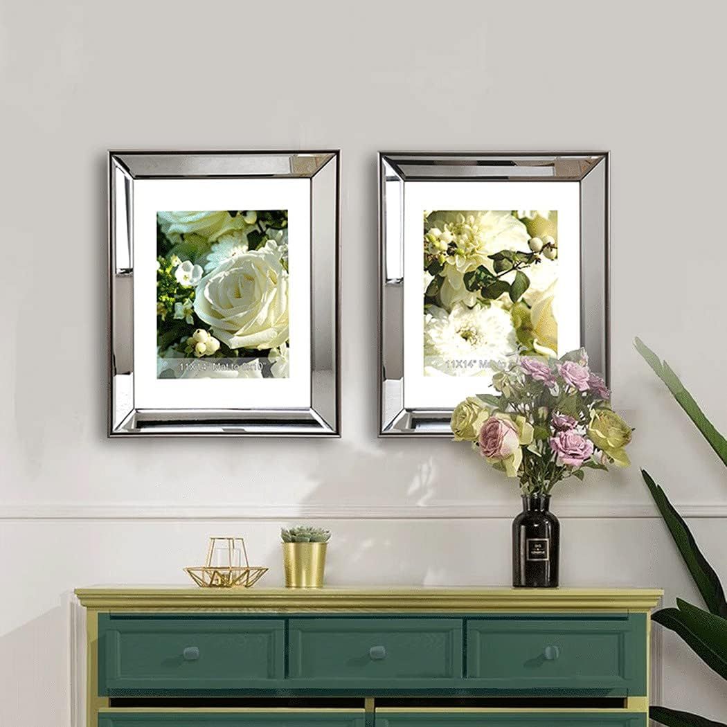 GIMORRTO Mirror Picture Frame - 2PC Beveled Mirrored 11x14 Inch Silver Photo Frame with Metallic ... | Amazon (US)