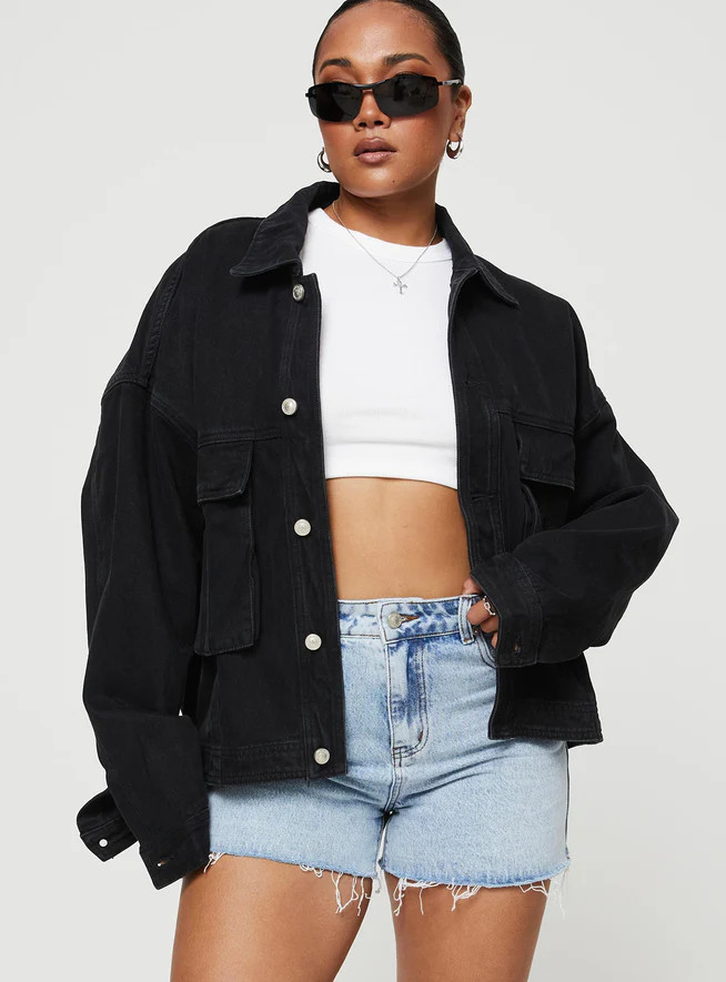 Kier Oversized Jacket Denim Black | Princess Polly US