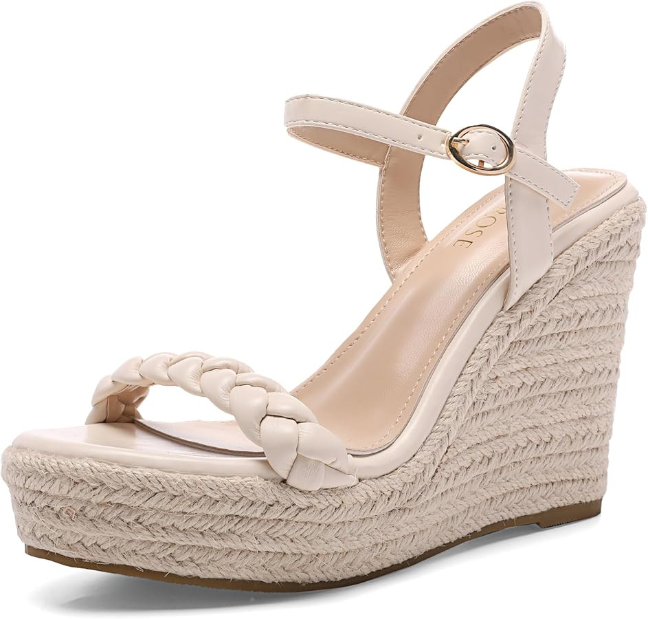 Women's Braided High Heels Wedge Sandals Open Toe Espadrille Summer Sandals with Buckled Ankle St... | Amazon (US)