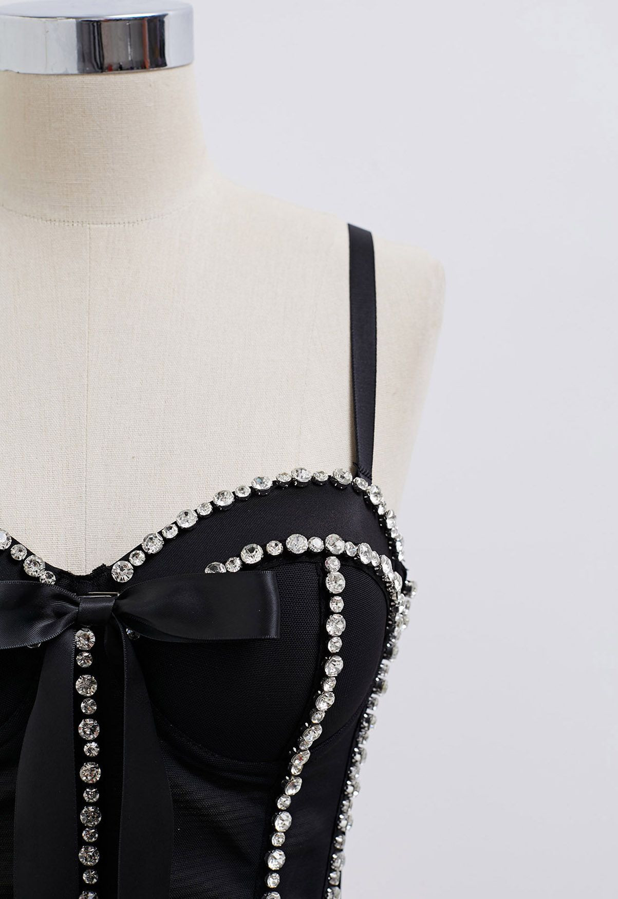 Bowknot Rhinestone Embellished Bustier Crop Top in Black | Chicwish