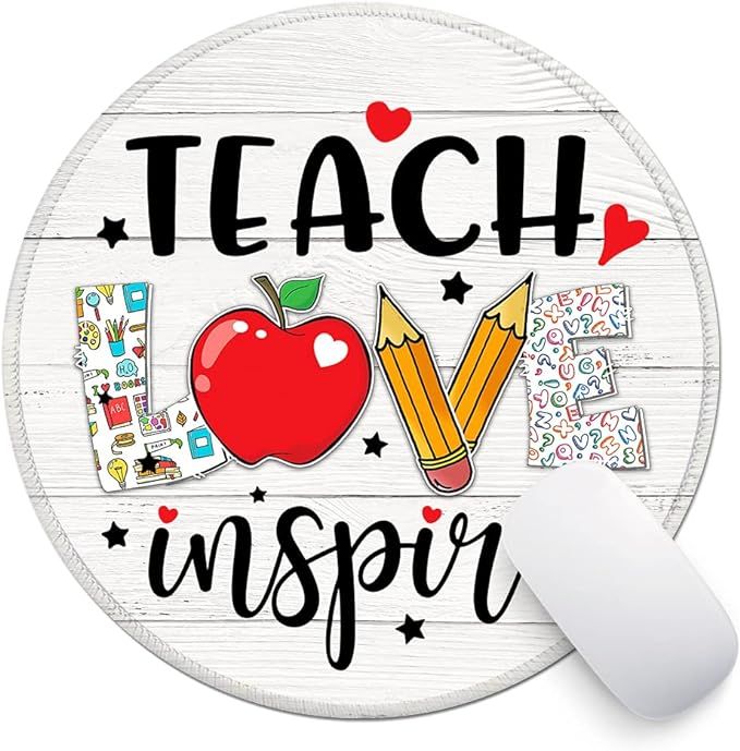Teach Love Inspire Round Mouse pad with Non-Slip Rubber and Stitched Edges Desk Accessories Offic... | Amazon (US)