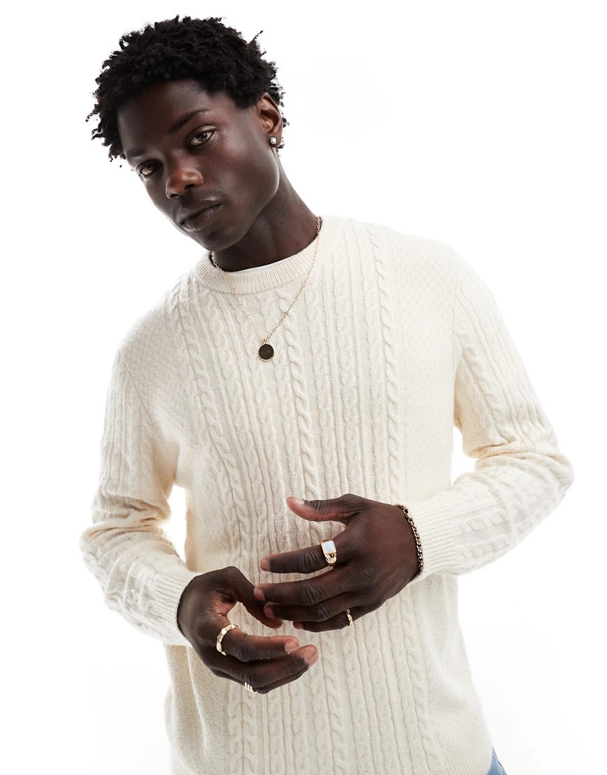 ASOS DESIGN relaxed slouchy crew neck cable knit sweater in white | ASOS (Global)