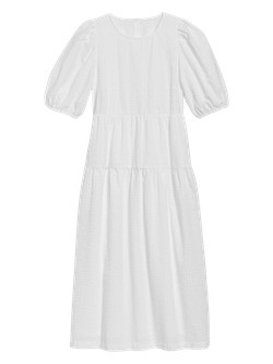 Tiered Puff-Sleeve All-Day Midi Swing Dress for Women | Old Navy (US)