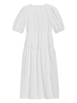 Tiered Puff-Sleeve All-Day Midi Swing Dress for Women | Old Navy (US)