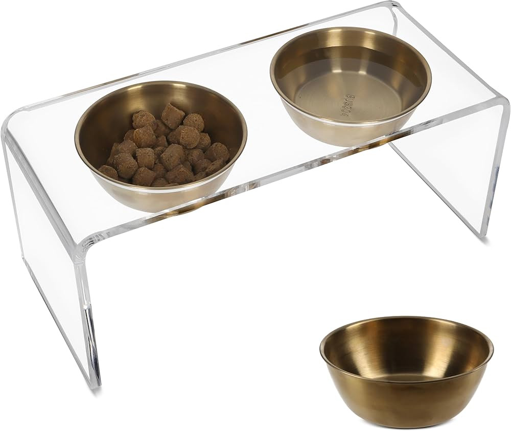 Acrylic Dog Bowl Stand - Durable Food-Grade Stainless Steel Elevated Cat Bowls & Dog Bowls for Sm... | Amazon (US)