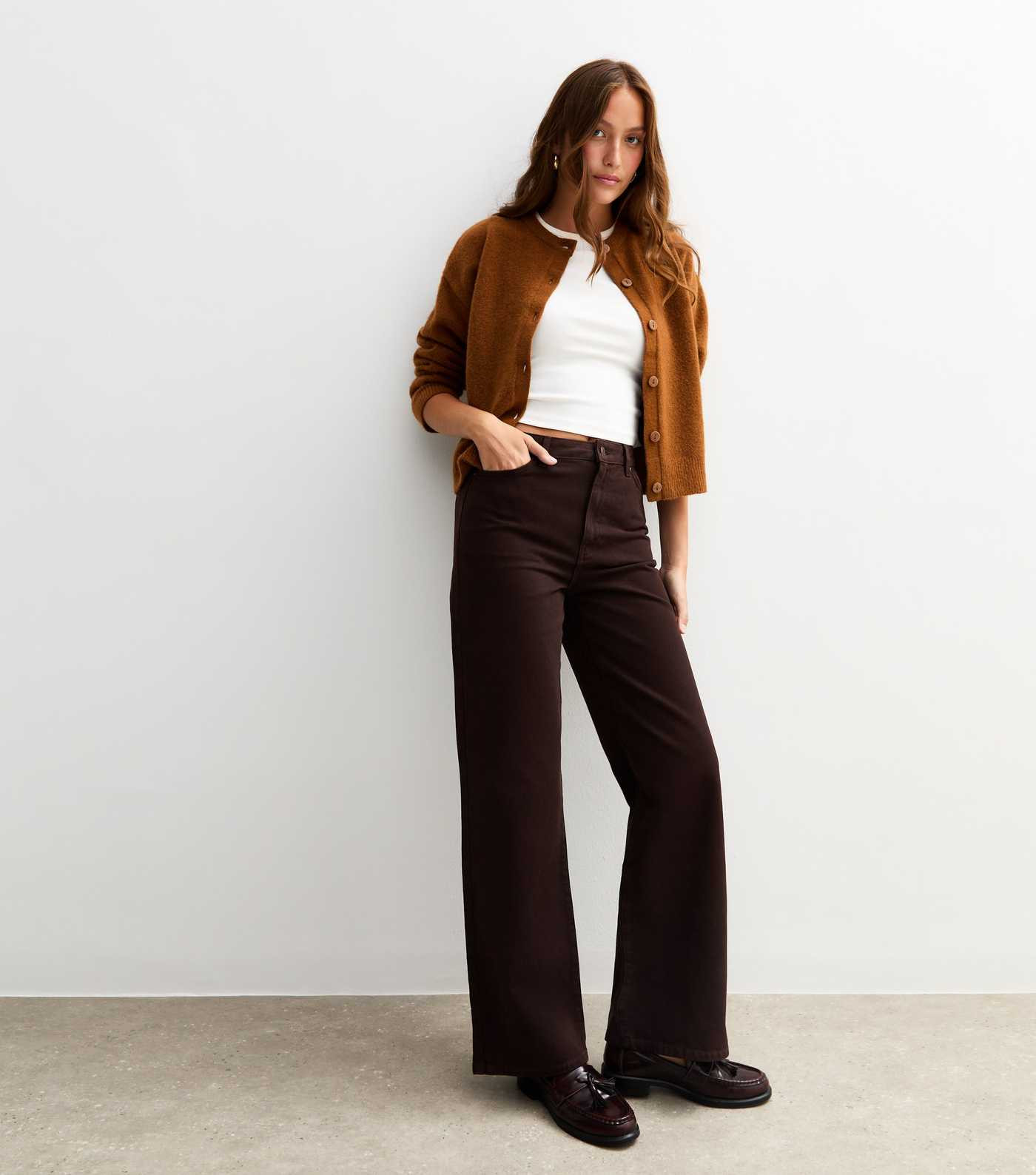 Dark Brown Adalae High Waisted Wide Leg Jeans | New Look | New Look (UK)