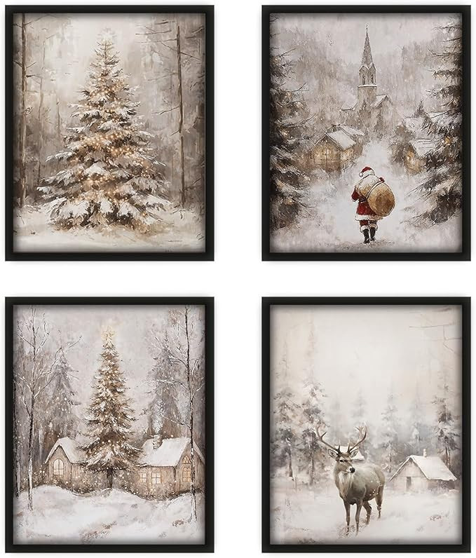 YCKH Vintage Winter Christmas Wall Art Decor, Farmhouse Winter Christmas Poster Prints, Rustic Co... | Amazon (US)