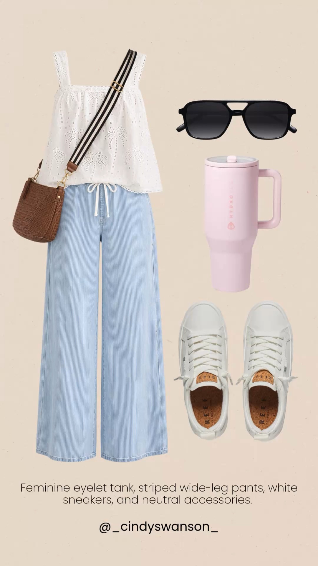 This outfit is made for sunny days! The eyelet tank and striped wide-leg pants create an effortless look that's lightweight, comfortable, and easy to wear. Paired with classic white sneakers and neutral accessories, it's perfect for travel, weekend outings, or everyday errands.

💡 LTK MADE EASY
❤️ Heart = Support my posts!
🔖 Save = Get sale & restock alerts
📋 Lists = Keep favorites organized
📲 Share = Send lists and products to a friend. Hello, Christmas List!
💬 Comment = Ask me anything about these finds. :-)

#LTKootd #LTKOver40 #LTKSaleAlert