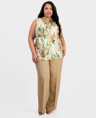 Kasper Women's Floral-Print Sleeveless Tie-Neck Top - Macy's | Macy's