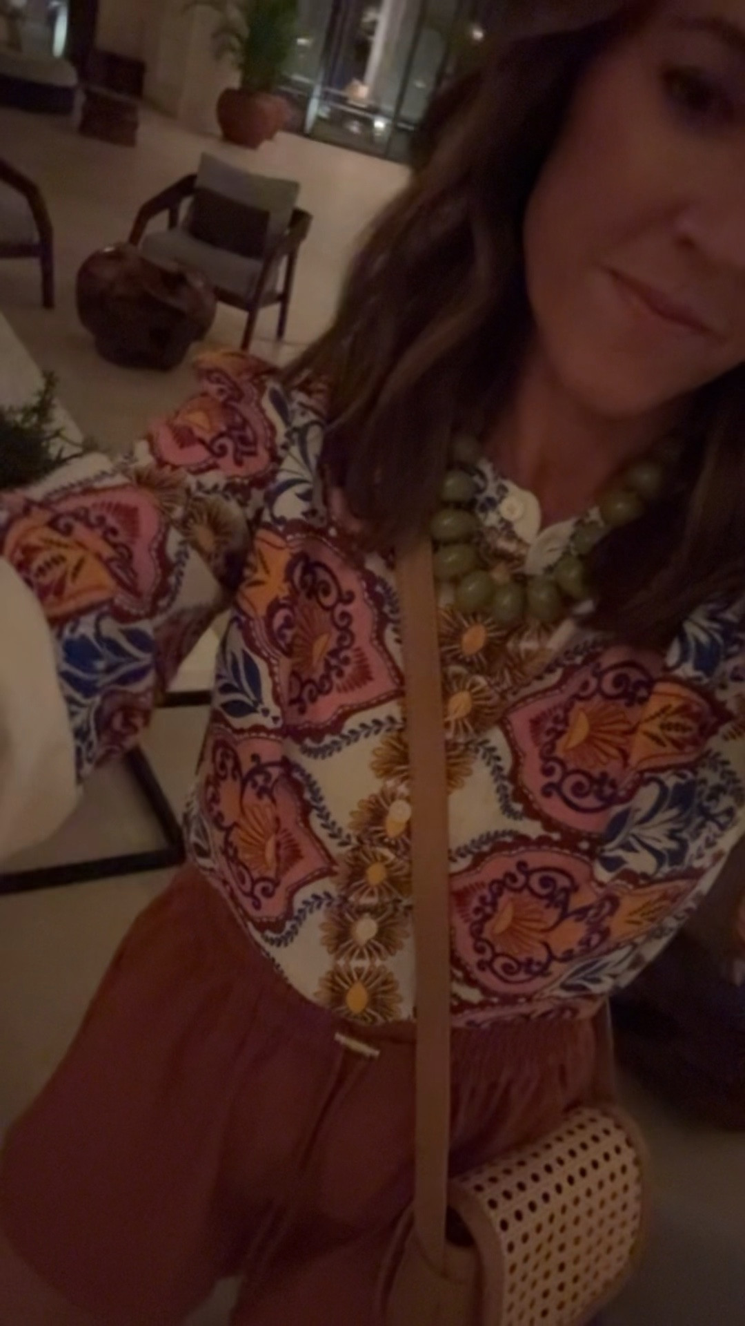 The print of this blouse 👌🏻
Vacation style. Elevated casual. 
Brad necklace color: olive 

#LTKOver40 #LTKSeasonal #LTKTravel