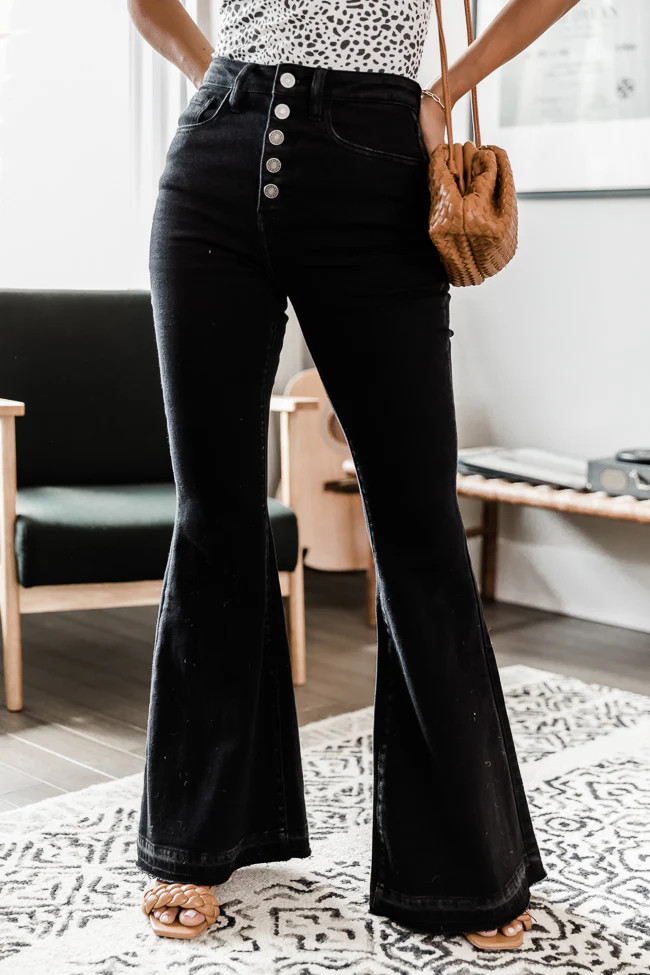 Camille Black Frayed Hem Flare Jeans FINAL SALE | Pink Lily