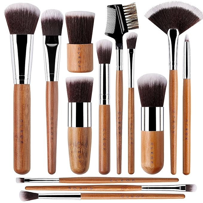 13 Bamboo Makeup Brushes Professional Set - Vegan & Cruelty Free - Foundation, Blending, Blush, P... | Amazon (US)