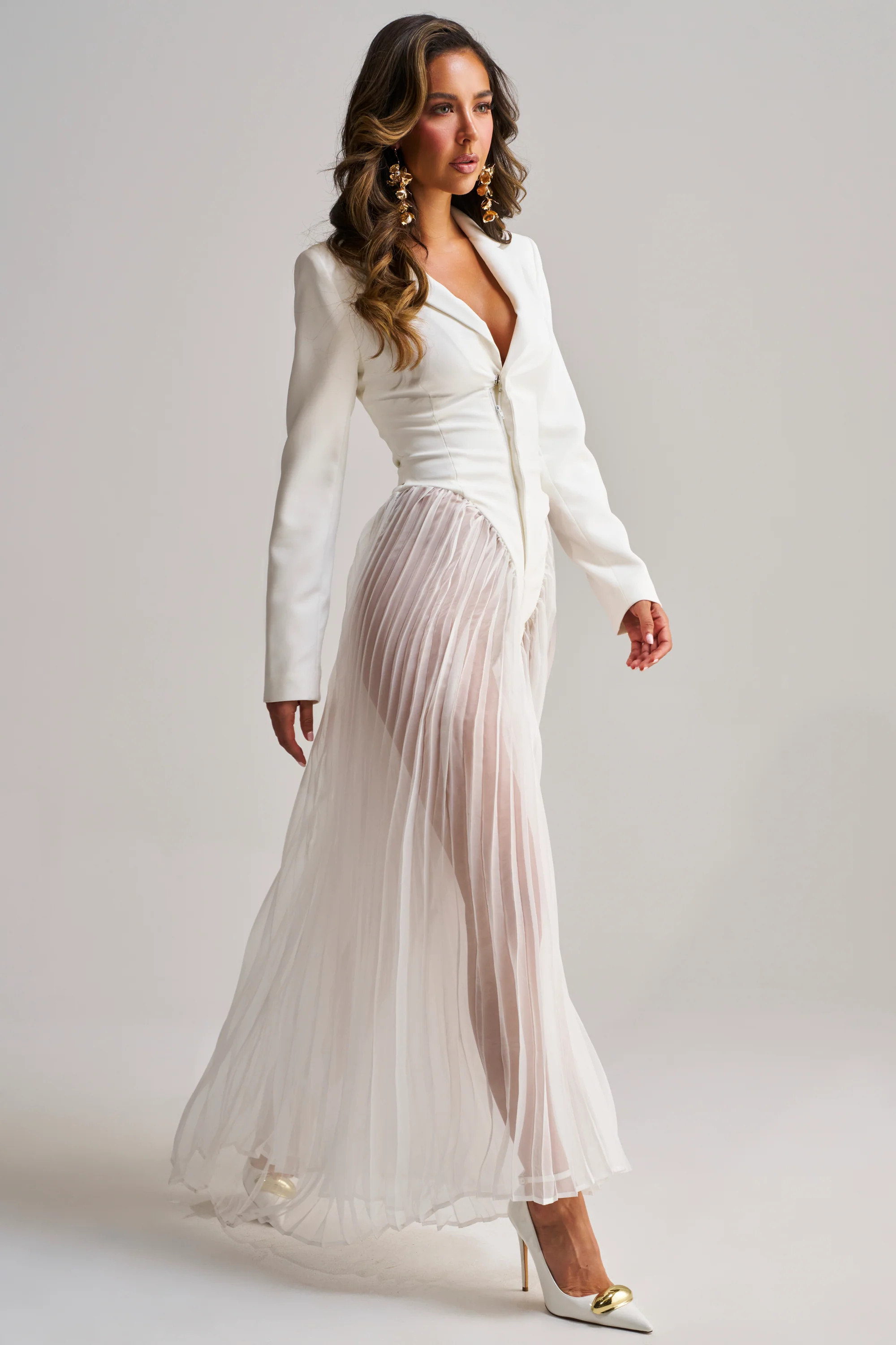 White Pleated Blazer Jumpsuit, Wide Leg | AKIRA | AKIRA
