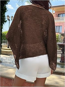 Floerns Women's Sheer Knit Poncho Shrug Shawls Lightweight Wraps Asymmetrical Sweater | Amazon (US)